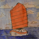 drawing boat with junkrig